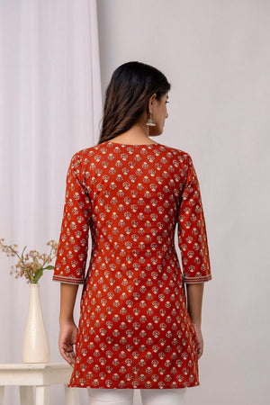 Rust Floral Printed Cotton Tunic (AM-BER3817)