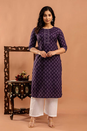 Violet Printed Cotton Kurti (AM-BER3820)