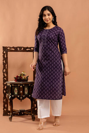 Violet Printed Cotton Kurti (AM-BER3820)