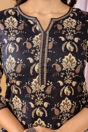 Black Floral Printed Cotton Tunic (AM-BER3821)