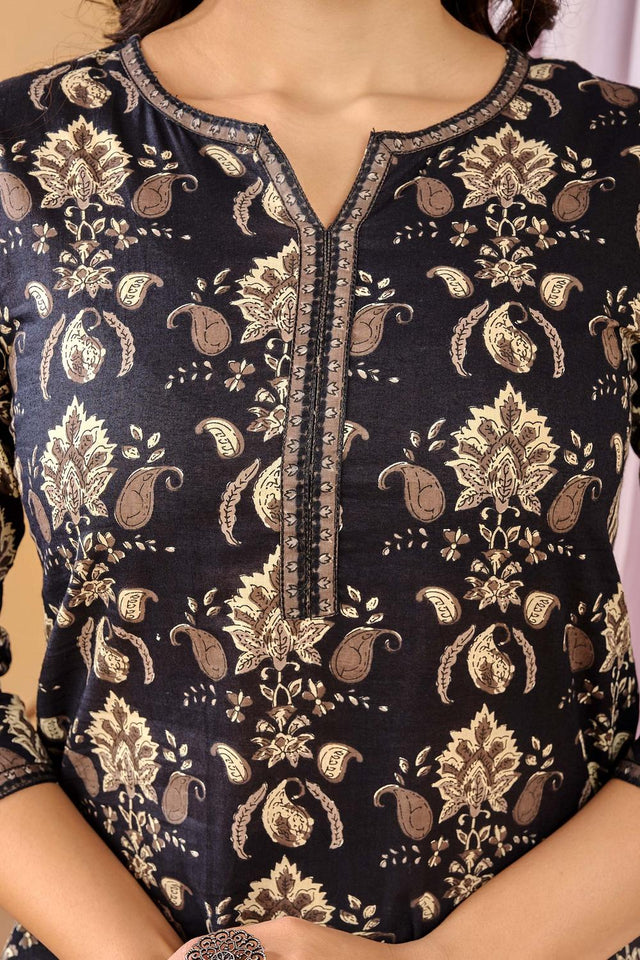 Black Floral Printed Cotton Tunic (AM-BER3821)