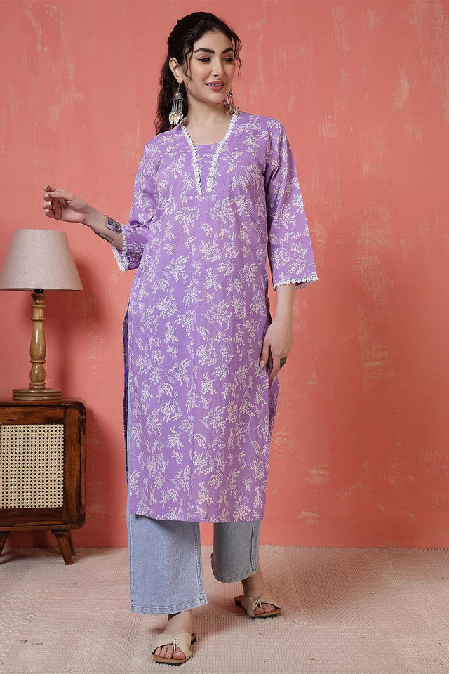 Violet Floral Printed Cotton Kurti (AM-BER3827)