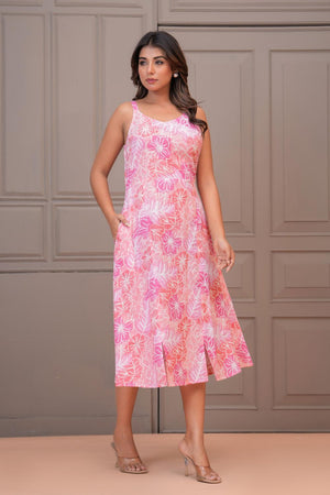 Multi Color Floral Printed Cotton Dress (AM-BER3828)