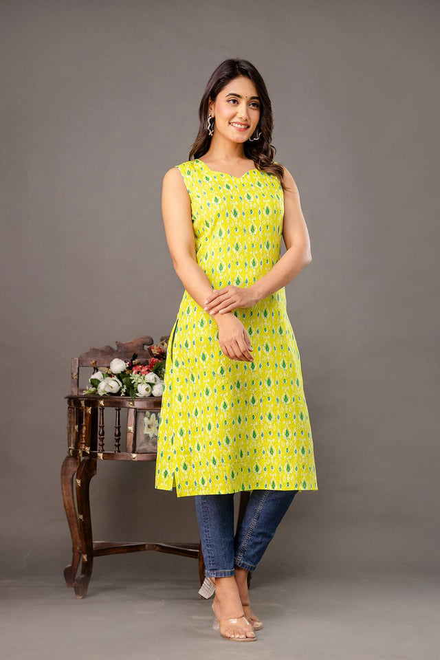 Green Floral Printed Cotton Kurti (AM-BER3832)