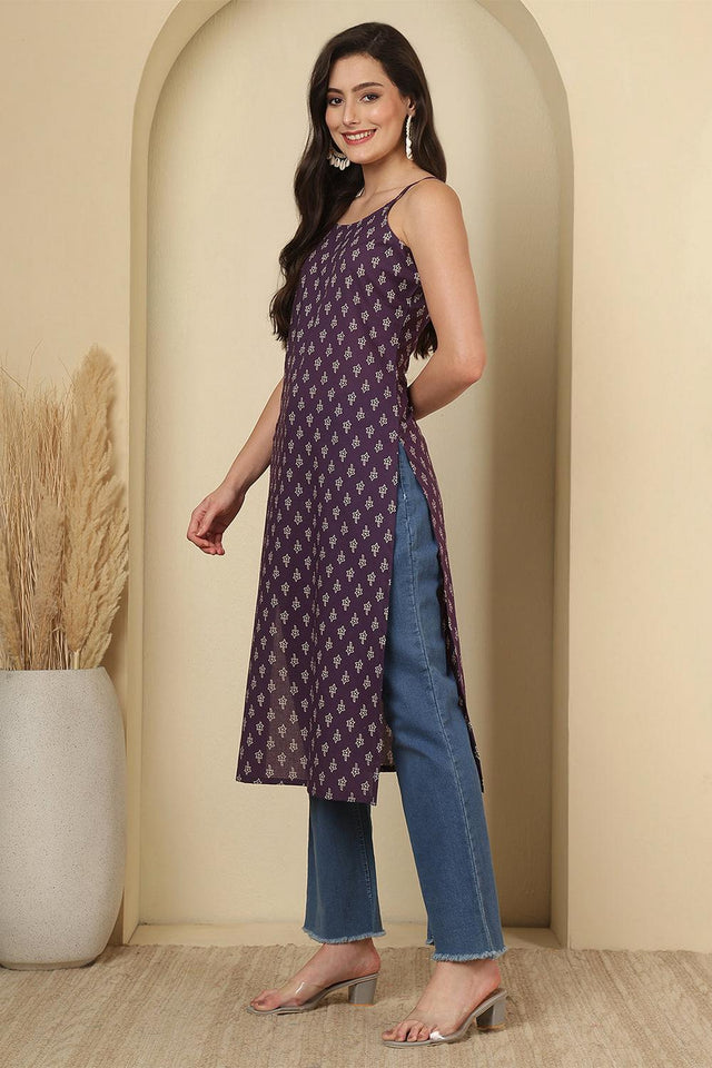 Violet Floral Printed Cotton Kurti (AM-BER3836)