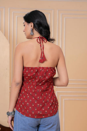 Maroon Floral Printed Cotton Top (AM-BER3837)