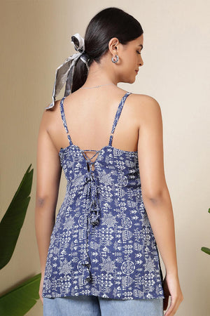 Blue Printed Cotton Tunic (AM-BER3845)