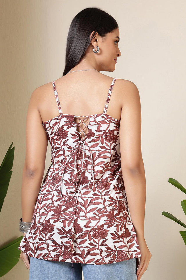 Off White Floral Printed Cotton Tunic (AM-BER3848)