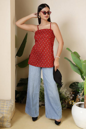 Maroon Floral Printed Cotton Tunic (AM-BER3849)