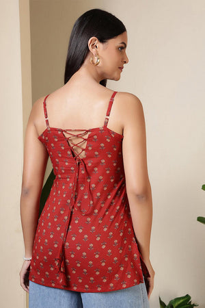 Maroon Floral Printed Cotton Tunic (AM-BER3849)