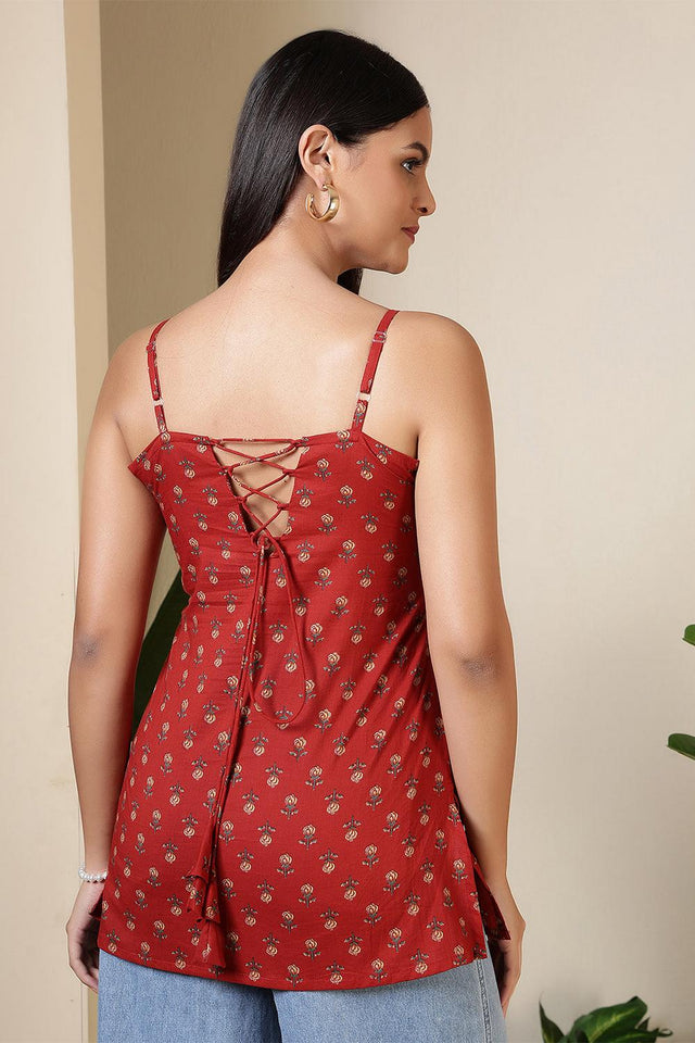 Maroon Floral Printed Cotton Tunic (AM-BER3849)