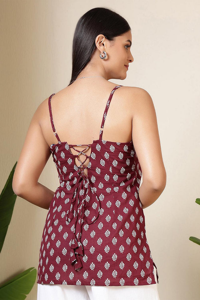 Maroon Printed Cotton Tunic (AM-BER3851)