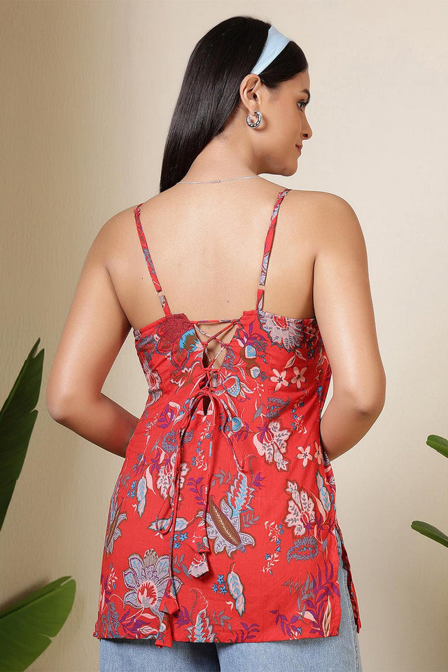 Maroon Floral Printed Cotton Tunic (AM-BER3855)