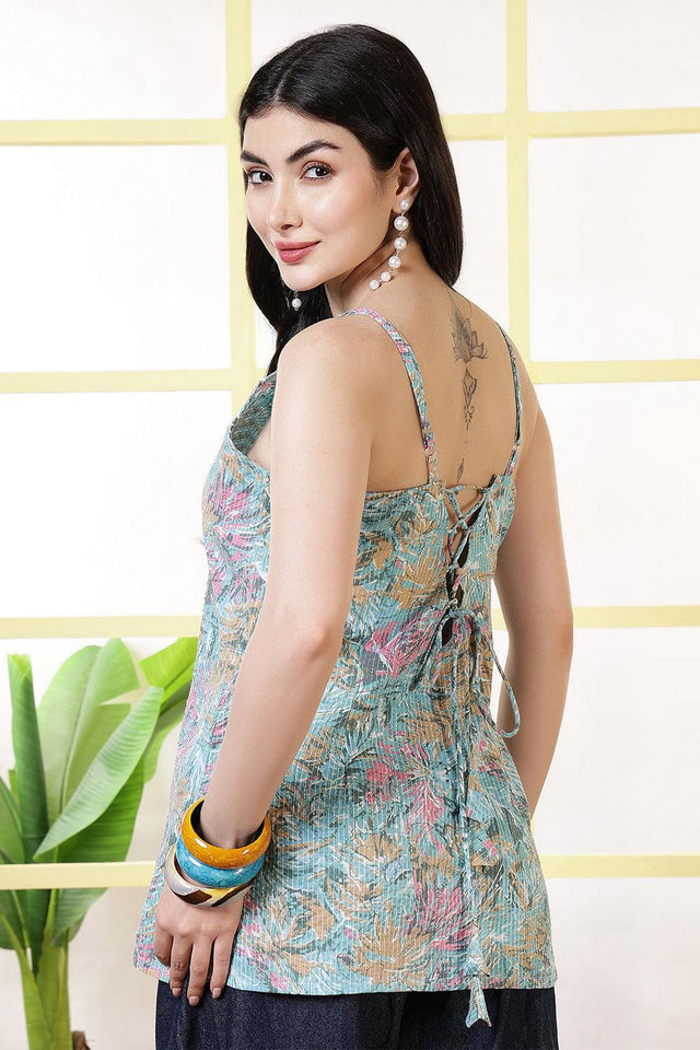 Blue Printed Cotton Tunic (AM-BER3860)