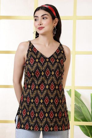 Black Printed Cotton Tunic (AM-BER3862)