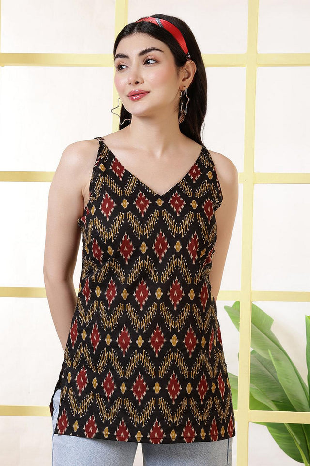 Black Printed Cotton Tunic (AM-BER3862)