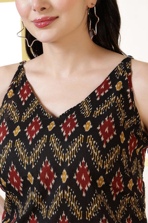 Black Printed Cotton Tunic (AM-BER3862)