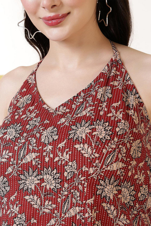 Maroon Printed Cotton Tunic (AM-BER3863)