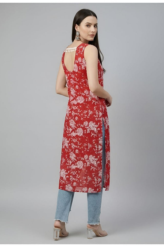 Red Printed Cotton Kurti (AM-BER3868)
