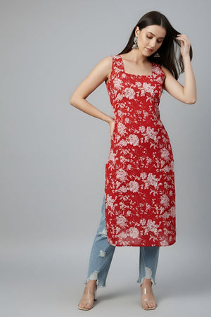 Red Printed Cotton Kurti (AM-BER3868)