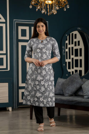 Grey Printed Cotton Kurti (AM-EXM0027)