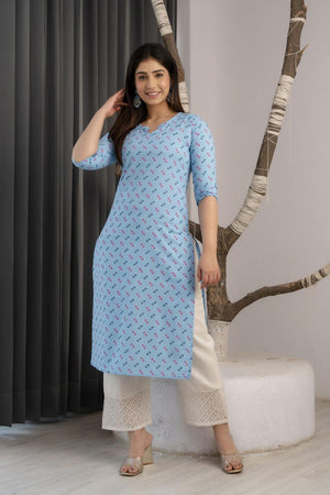 Blue Printed Cotton Kurti (AM-EXM0028)