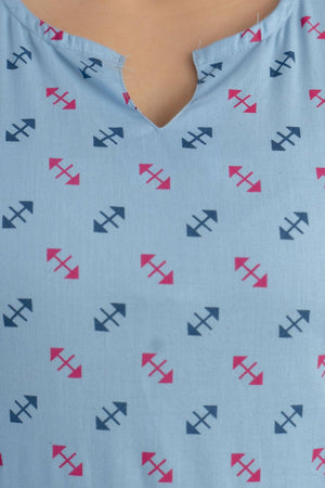 Blue Printed Cotton Kurti (AM-EXM0028)