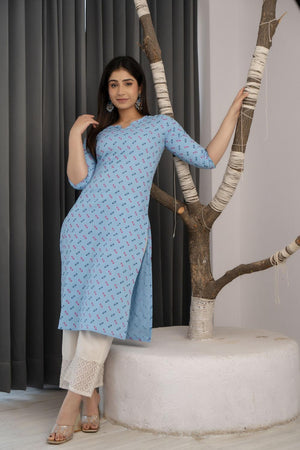 Blue Printed Cotton Kurti (AM-EXM0028)