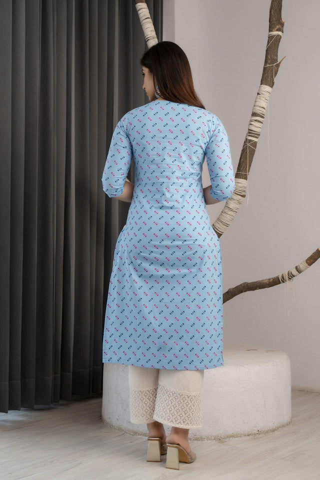 Blue Printed Cotton Kurti (AM-EXM0028)