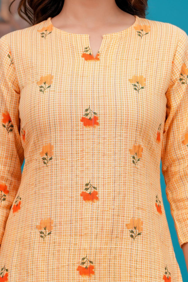 Orange Printed Cotton Kurti (AM-EXM0039)