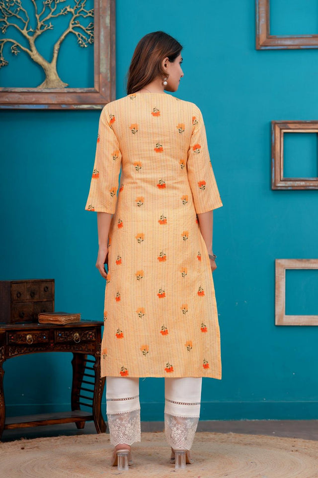 Orange Printed Cotton Kurti (AM-EXM0039)