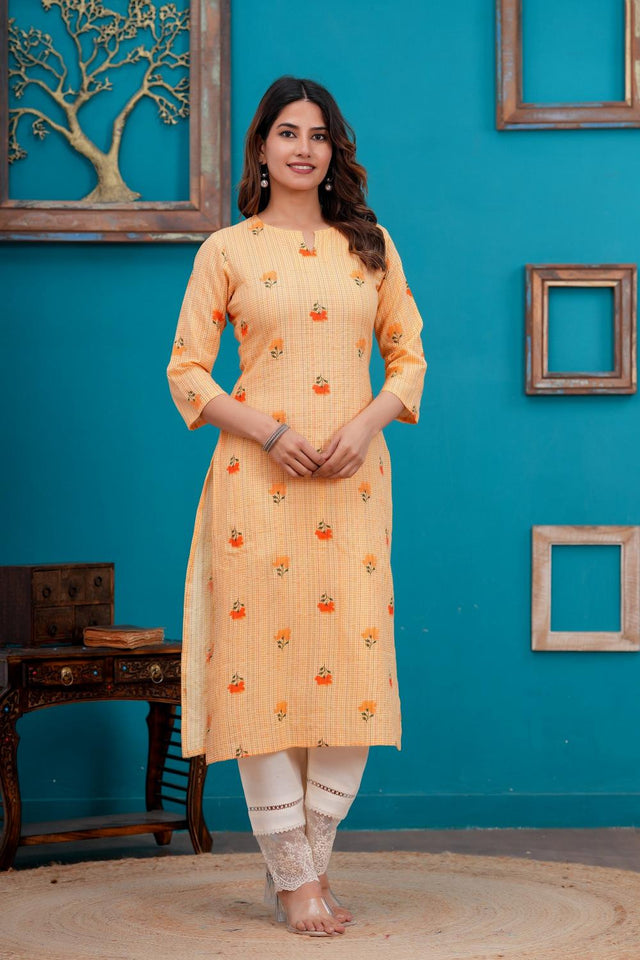 Orange Printed Cotton Kurti (AM-EXM0039)