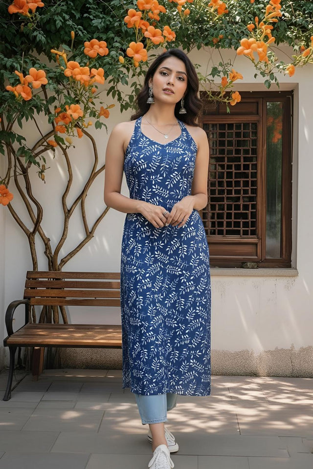 Blue Printed Cotton Kurti (AM-FBG0002)
