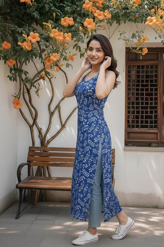 Blue Printed Cotton Kurti (AM-FBG0002)
