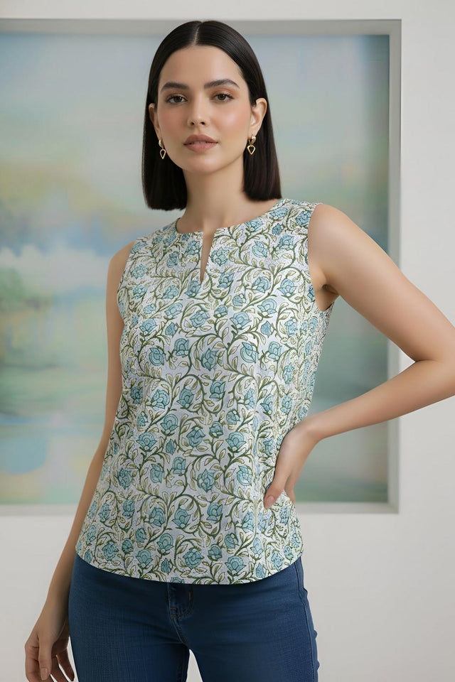 Grey Printed Cotton Top (AM-FBG0004)