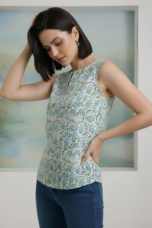 Grey Printed Cotton Top (AM-FBG0004)