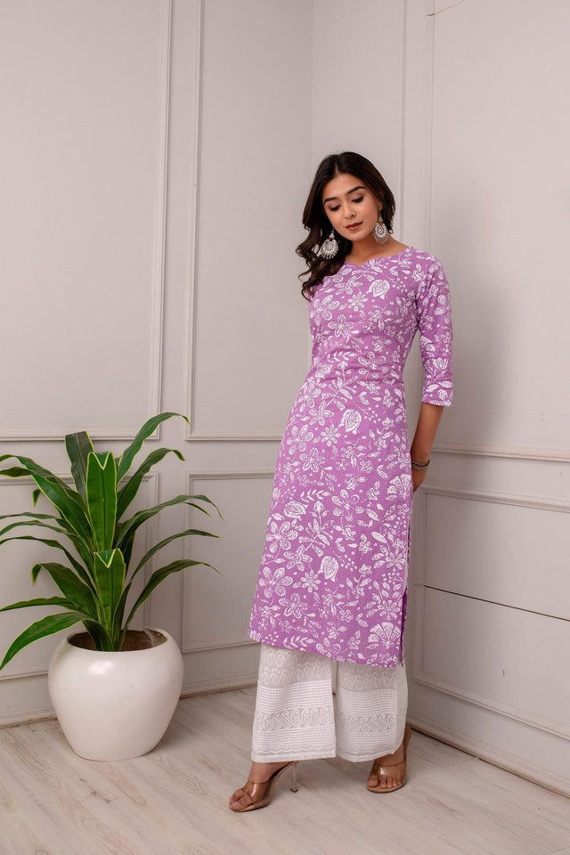 Lavender Printed Cotton Kurti (AM-HKS0001)