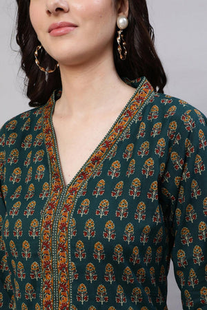 Green Printed Cotton Kurti (AM-HKS0614)