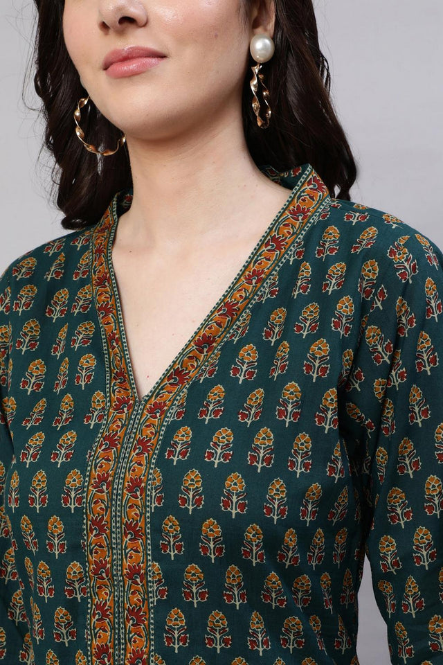 Green Printed Cotton Kurti (AM-HKS0614)