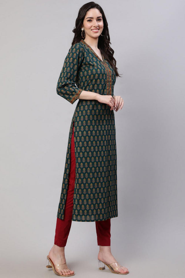 Green Printed Cotton Kurti (AM-HKS0614)