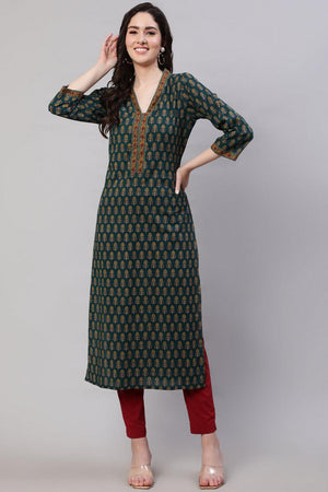 Green Printed Cotton Kurti (AM-HKS0614)