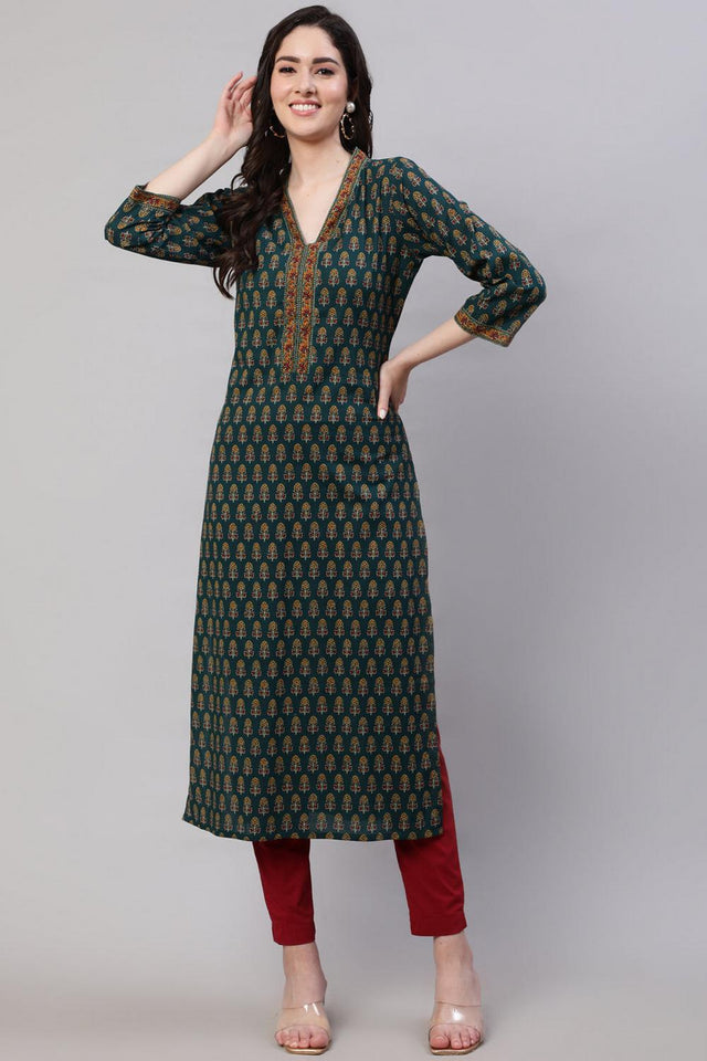 Green Printed Cotton Kurti (AM-HKS0614)