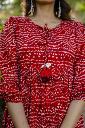 Red Printed Polyester Dress (AM-HKS0688)