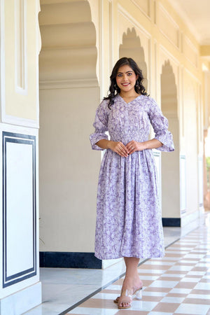 Violet Printed Cotton Dress (AM-HKS0695)
