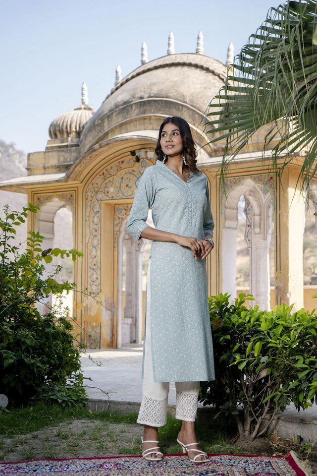 Green Printed Cotton Kurti (AM-HKS0728)