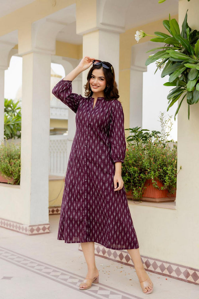 Violet Printed Cotton Dress (AM-HKS0752)