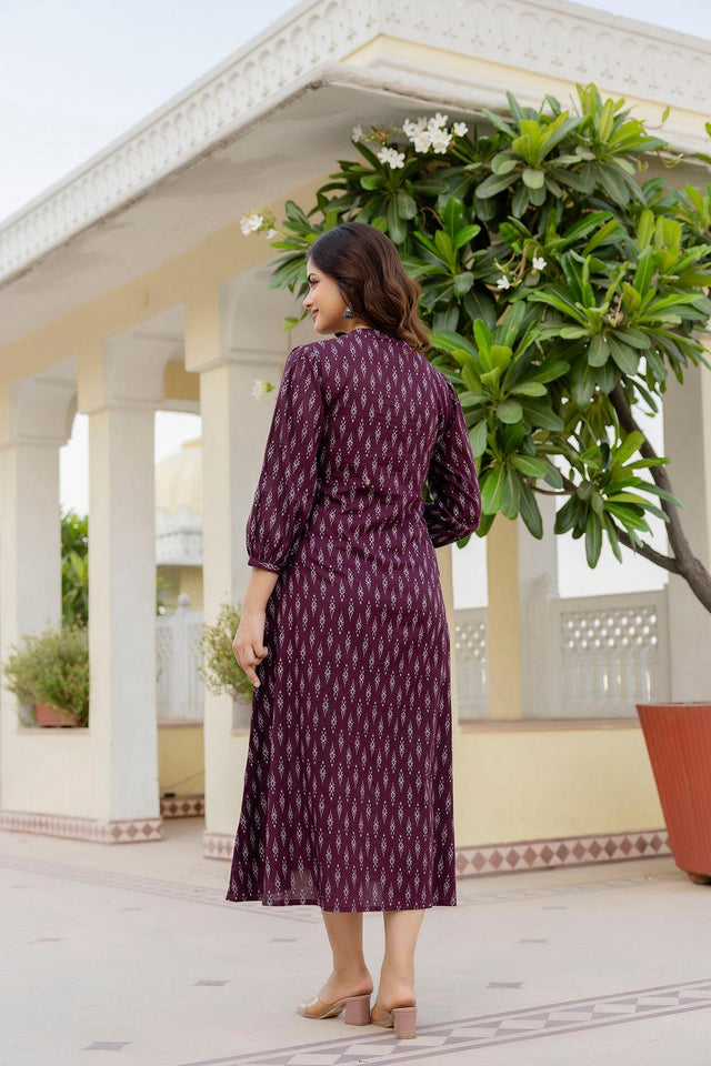 Violet Printed Cotton Dress (AM-HKS0752)