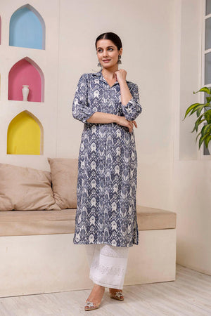 Grey Printed Cotton Kurti (AM-HKS0801)