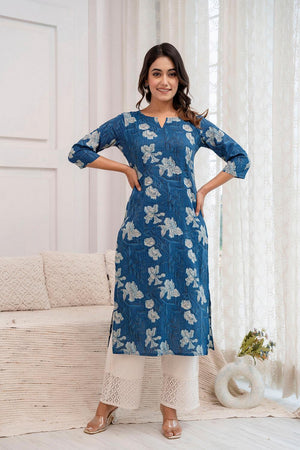 Blue Printed Cotton Kurti (AM-HKS0858)