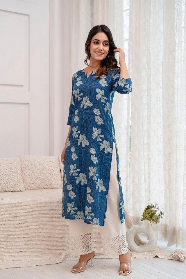 Blue Printed Cotton Kurti (AM-HKS0858)